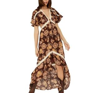 Shyanne Floral Brown and Cream Maxi Dress